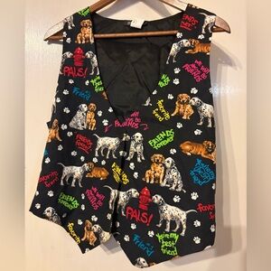 Vintage 111 Main Black Dog Print Button up Vest Size Medium